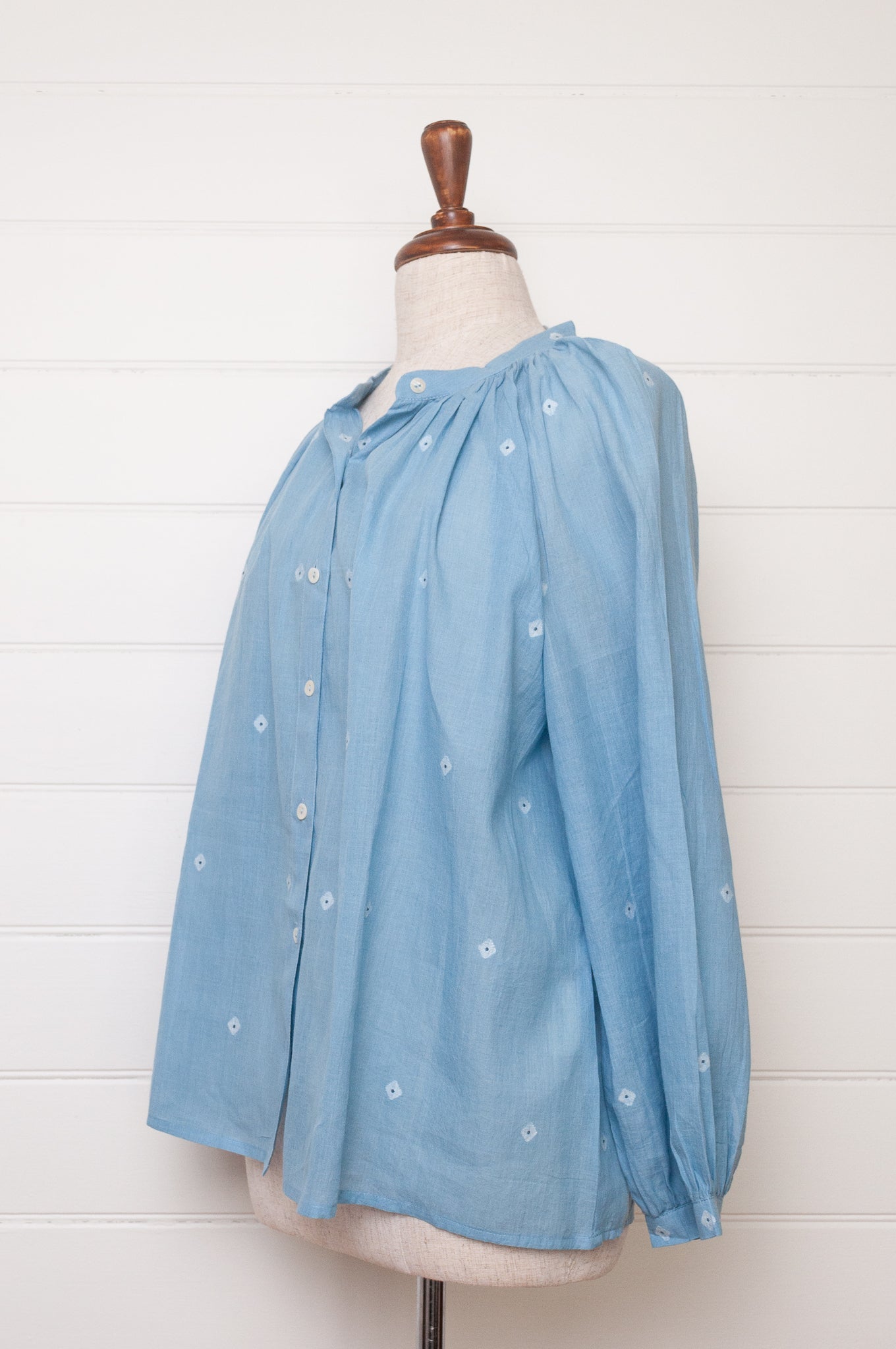 Studio Within x Juniper Hearth jamdani cotton blouse in light indigo.