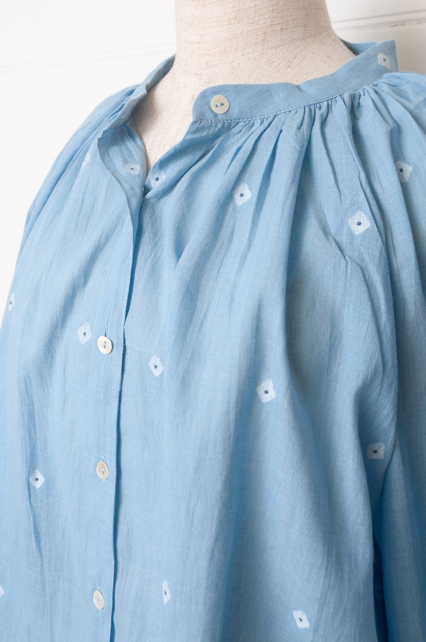 Studio Within x Juniper Hearth jamdani cotton blouse in light indigo.