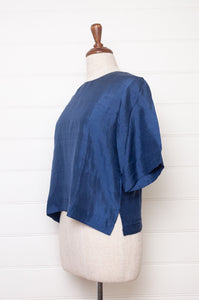 Studio Within x Juniper Hearth silk top in midnight blue.