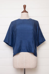 Studio Within x Juniper Hearth silk top in midnight blue.