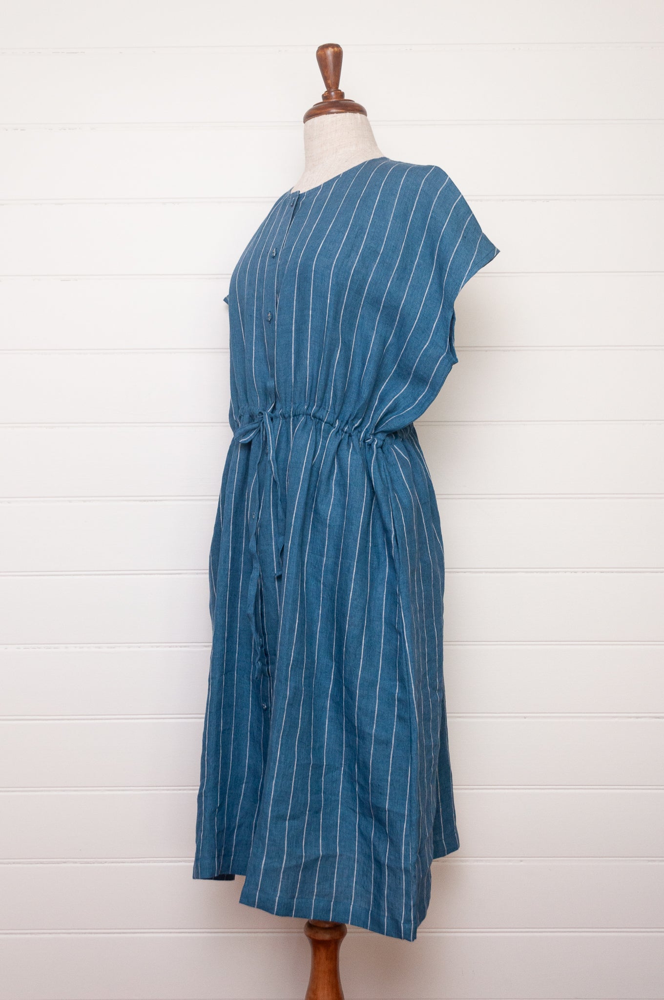Studio Within x Juniper Hearth one size striped linen dress in blue.