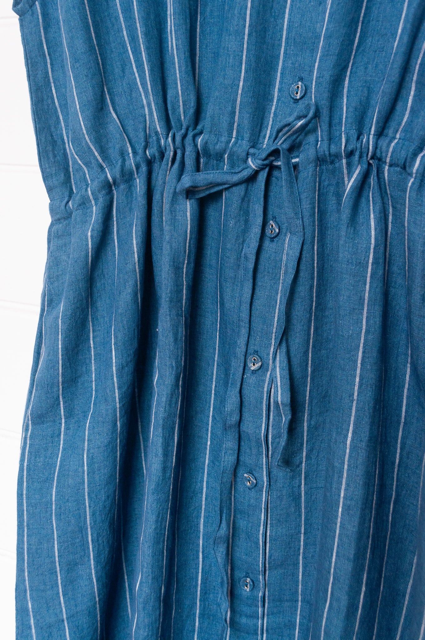 Studio Within x Juniper Hearth one size striped linen dress in blue.