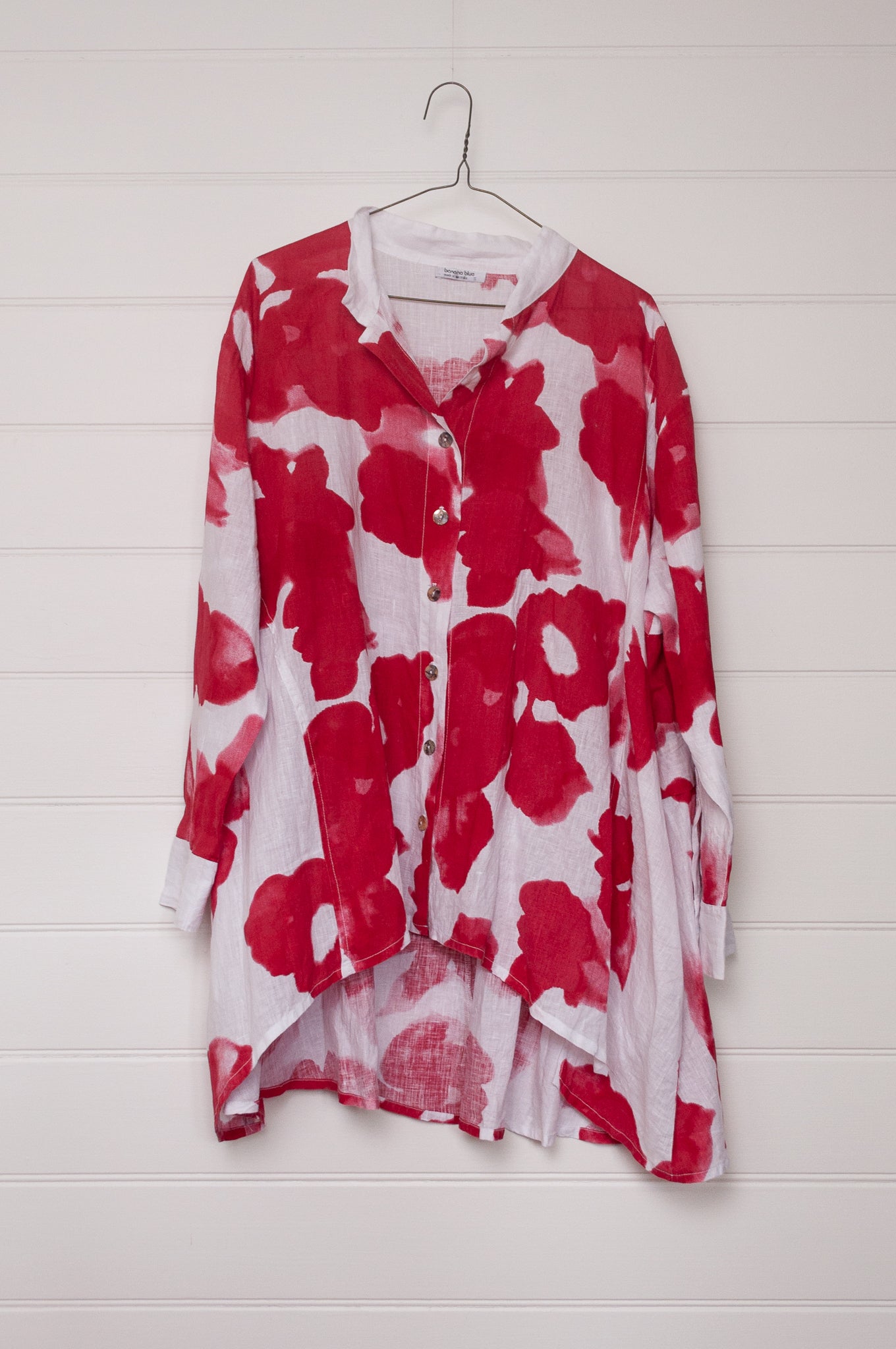 Banana Blue made in Melbourne pure line red on white floral print button up shirt.