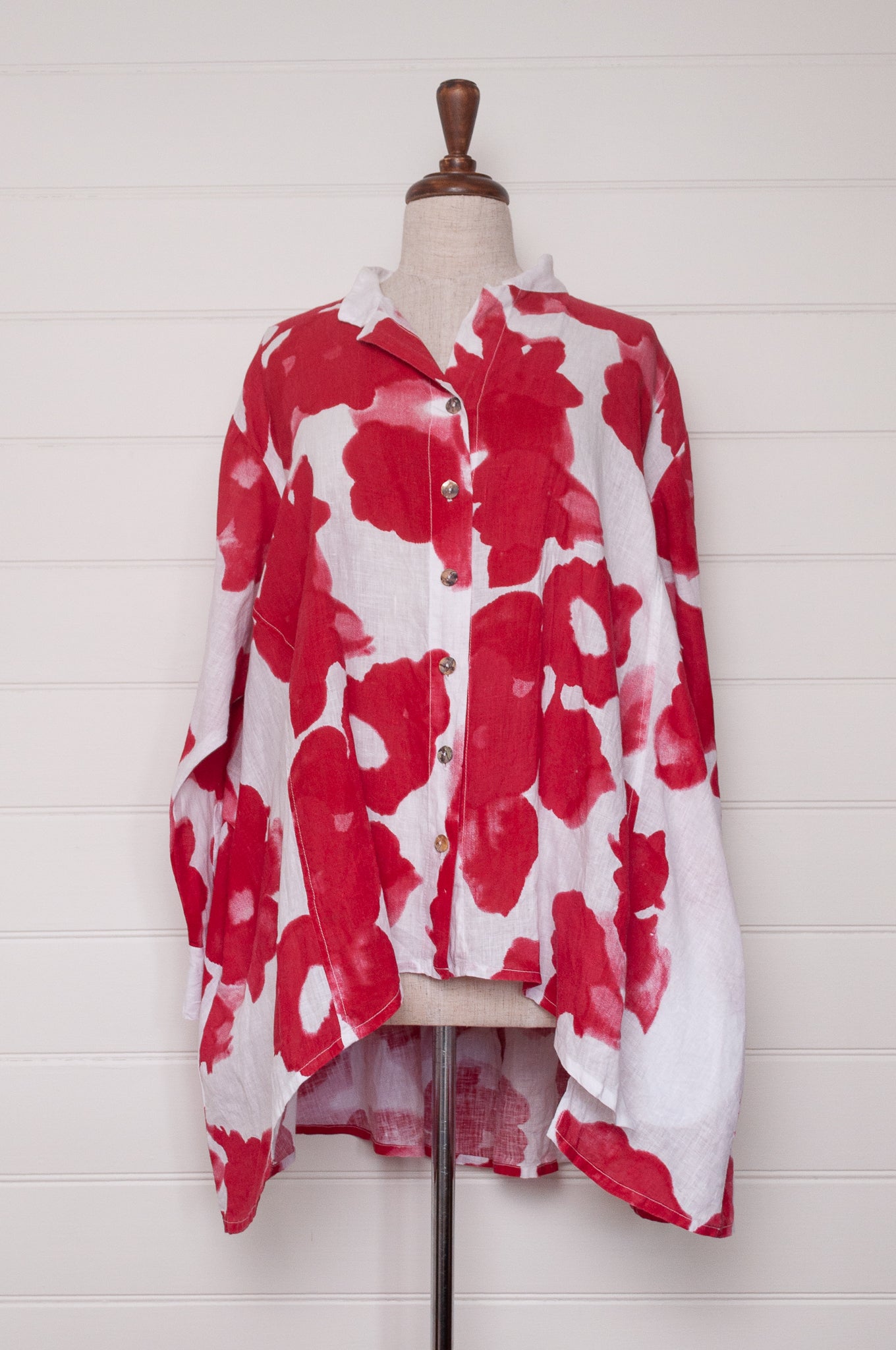 Banana Blue made in Melbourne pure line red on white floral print button up shirt.