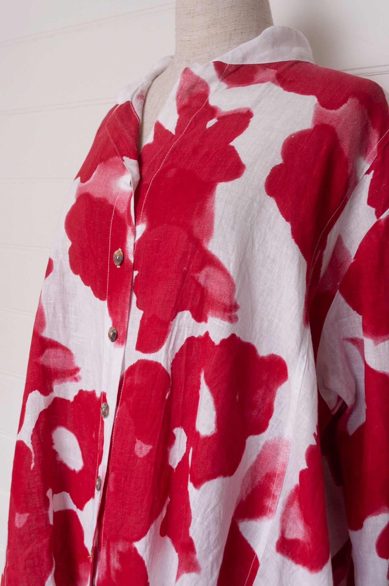 Banana Blue made in Melbourne pure line red on white floral print button up shirt.