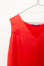 Load image into Gallery viewer, Valia V neck sleeveless tank in European linen and cotton jersey in bright red.