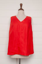 Load image into Gallery viewer, Valia V neck sleeveless tank in European linen and cotton jersey in bright red.