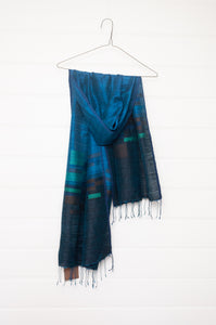 Karomi jamdani handwoven silk jamdani scarf Matisse in sapphire blue.