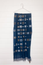 Load image into Gallery viewer, Karomi jamdani handspun handwoven cotton scarf Multiple Squares on indigo.