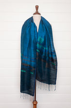 Load image into Gallery viewer, Karomi jamdani handwoven silk jamdani scarf Matisse in sapphire blue.