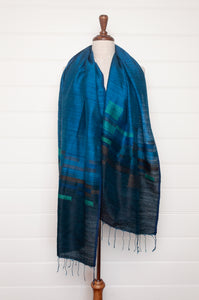 Karomi jamdani handwoven silk jamdani scarf Matisse in sapphire blue.