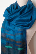 Load image into Gallery viewer, Karomi jamdani handwoven silk jamdani scarf Matisse in sapphire blue.