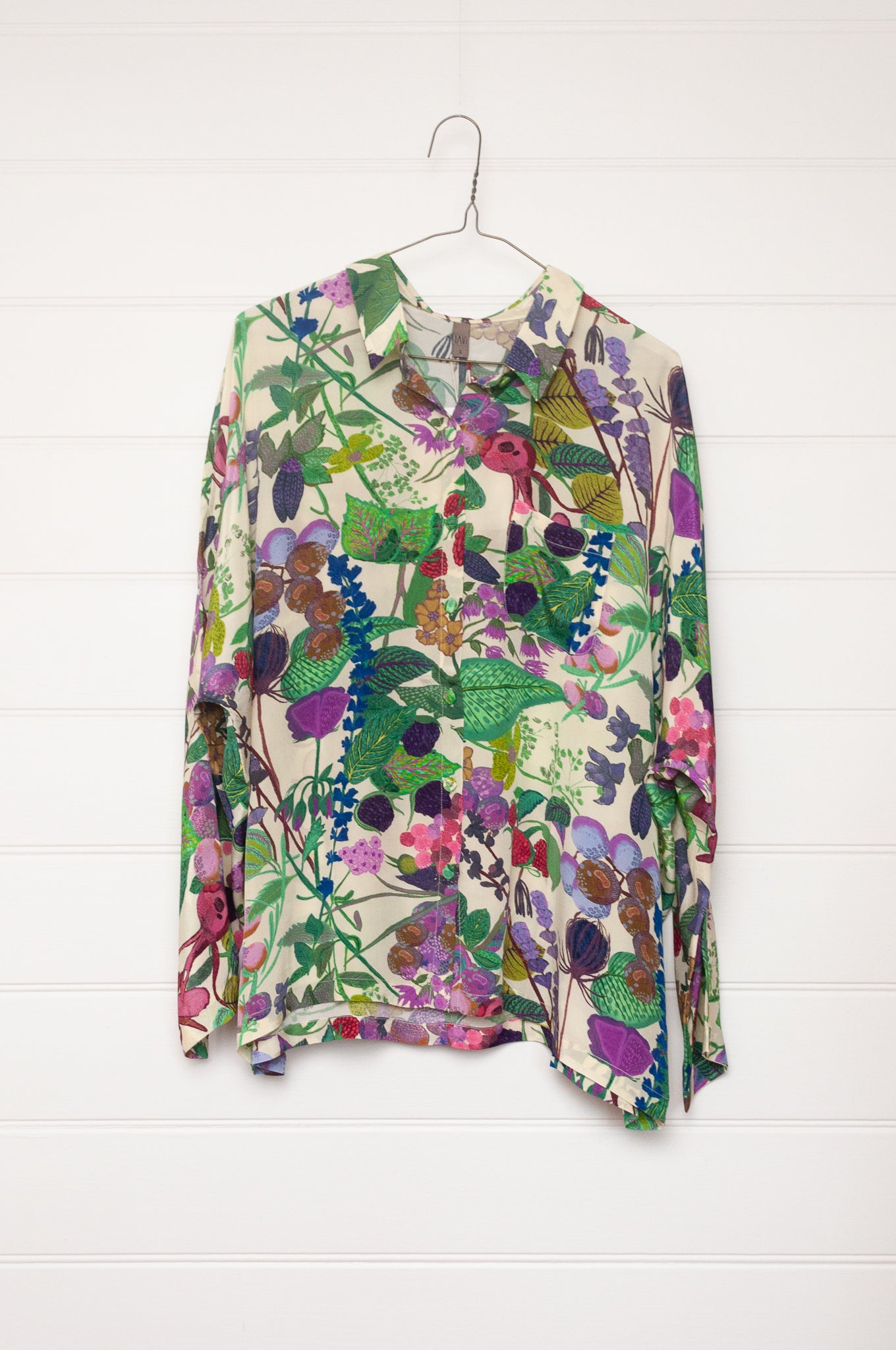 Yavi floral print cupro viscose button up long sleeved blouse.