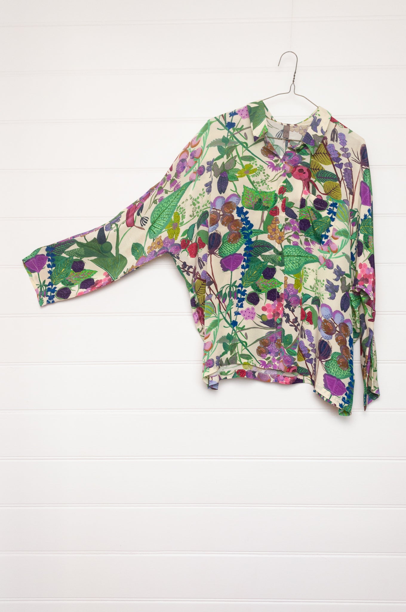 Yavi floral print cupro viscose button up long sleeved blouse.