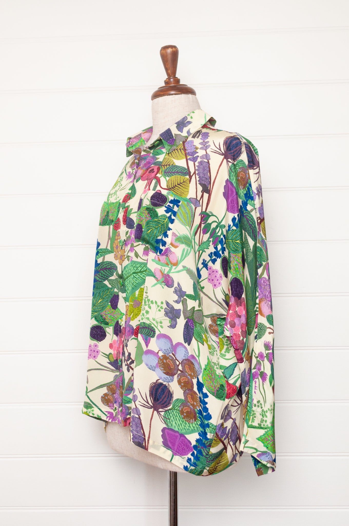 Yavi floral print cupro viscose button up long sleeved blouse.