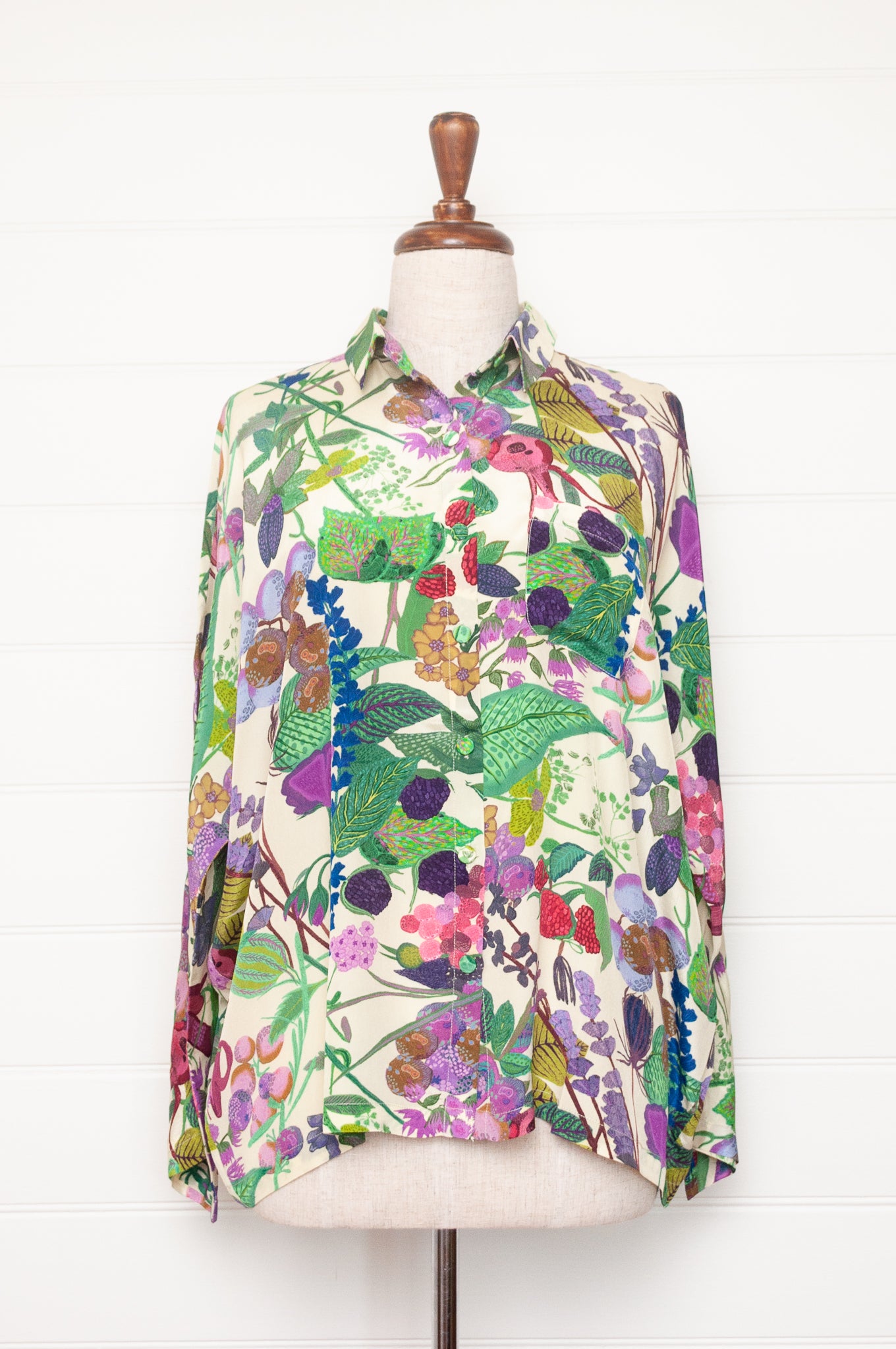 Yavi floral print cupro viscose button up long sleeved blouse.