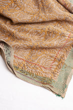 Load image into Gallery viewer, Bagru over print vintage blockprint kantha quilt, mustard leaf design.