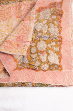 Load image into Gallery viewer, Bagru over print vintage blockprint kantha quilt, mustard floral.