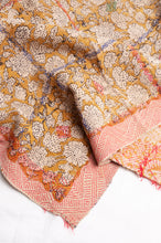 Load image into Gallery viewer, Bagru over print vintage blockprint kantha quilt, mustard floral.