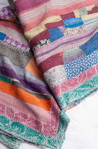 VIntage kantha quilt patchwork stripes.