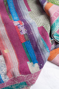 VIntage kantha quilt patchwork stripes.