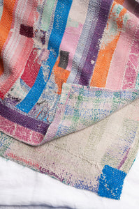 VIntage kantha quilt patchwork stripes.