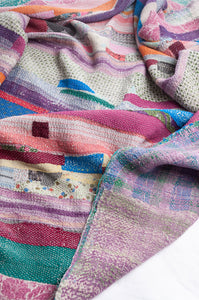 VIntage kantha quilt patchwork stripes.