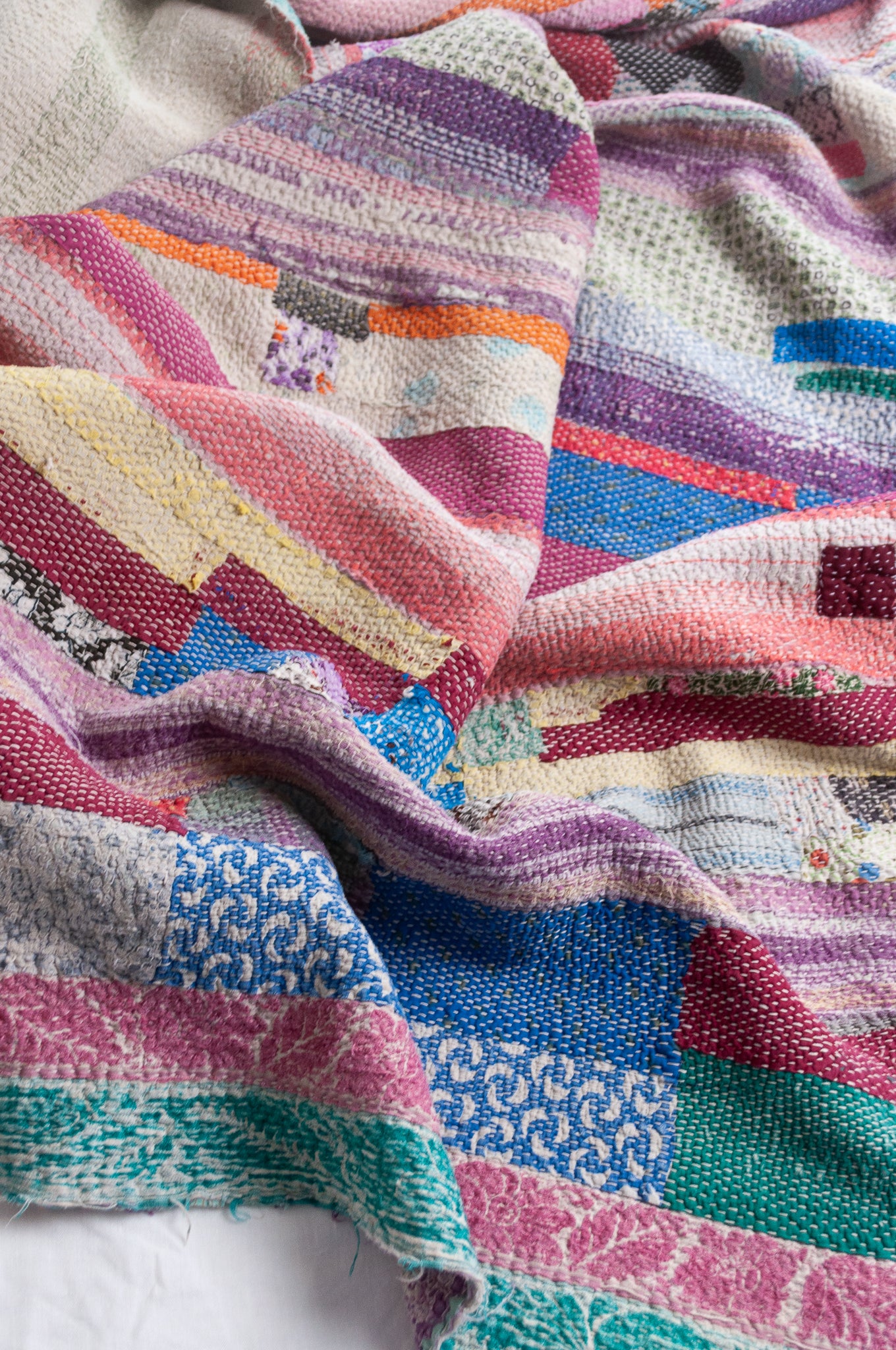 VIntage kantha quilt patchwork stripes.