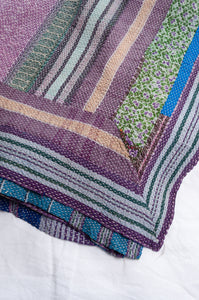 Multi colour striped vintage kantha quilt.