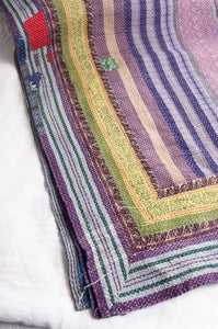 Multi colour striped vintage kantha quilt.