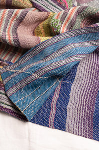 Multi colour striped vintage kantha quilt.