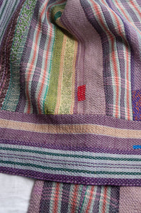 Multi colour striped vintage kantha quilt.