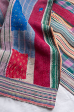 Load image into Gallery viewer, Vintage kantha quilt multi cololured stripes and plaid.