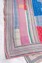 Load image into Gallery viewer, Vintage kantha quilt multi cololured stripes and plaid.