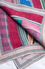 Load image into Gallery viewer, Vintage kantha quilt multi cololured stripes and plaid.