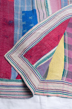 Load image into Gallery viewer, Vintage kantha quilt multi cololured stripes and plaid.