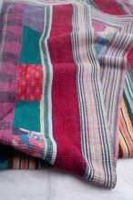 Load image into Gallery viewer, Vintage kantha quilt multi cololured stripes and plaid.