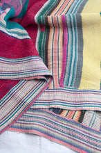 Load image into Gallery viewer, Vintage kantha quilt multi cololured stripes and plaid.