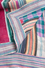 Load image into Gallery viewer, Vintage kantha quilt multi cololured stripes and plaid.