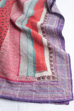 Load image into Gallery viewer, Vintage patch and stripe kantha quilt.