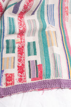 Load image into Gallery viewer, Multi colour patched white vintage kantha quilt.