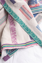 Load image into Gallery viewer, Multi colour patched white vintage kantha quilt.