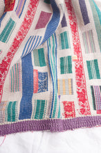 Load image into Gallery viewer, Multi colour patched white vintage kantha quilt.