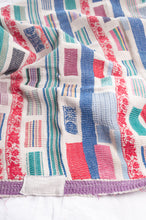 Load image into Gallery viewer, Multi colour patched white vintage kantha quilt.