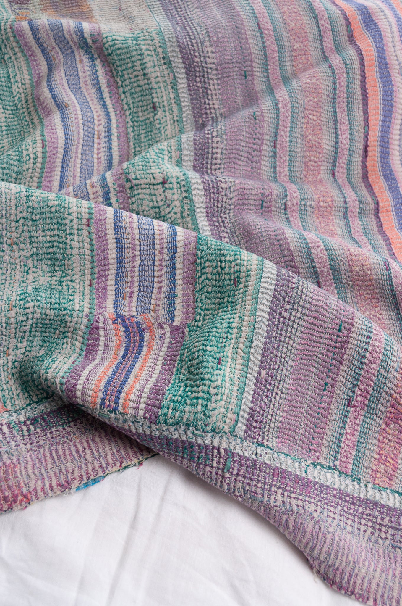 VIntage kantha quilt patchwork stripes.