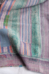 VIntage kantha quilt patchwork stripes.