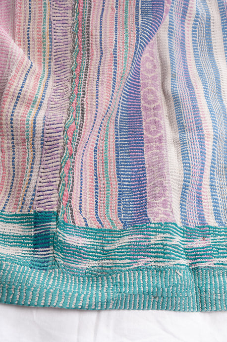 Vintage pastel stripe kantha quilt.