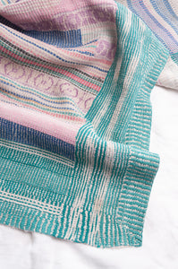 Vintage pastel stripe kantha quilt.