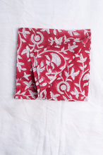 Load image into Gallery viewer, Juniper Hearth blockprint cotton napkin in red and white floral.