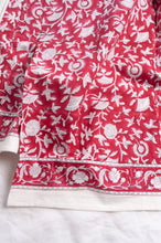 Load image into Gallery viewer, Juniper Hearth blockprint cotton table cloth in red and white floral.